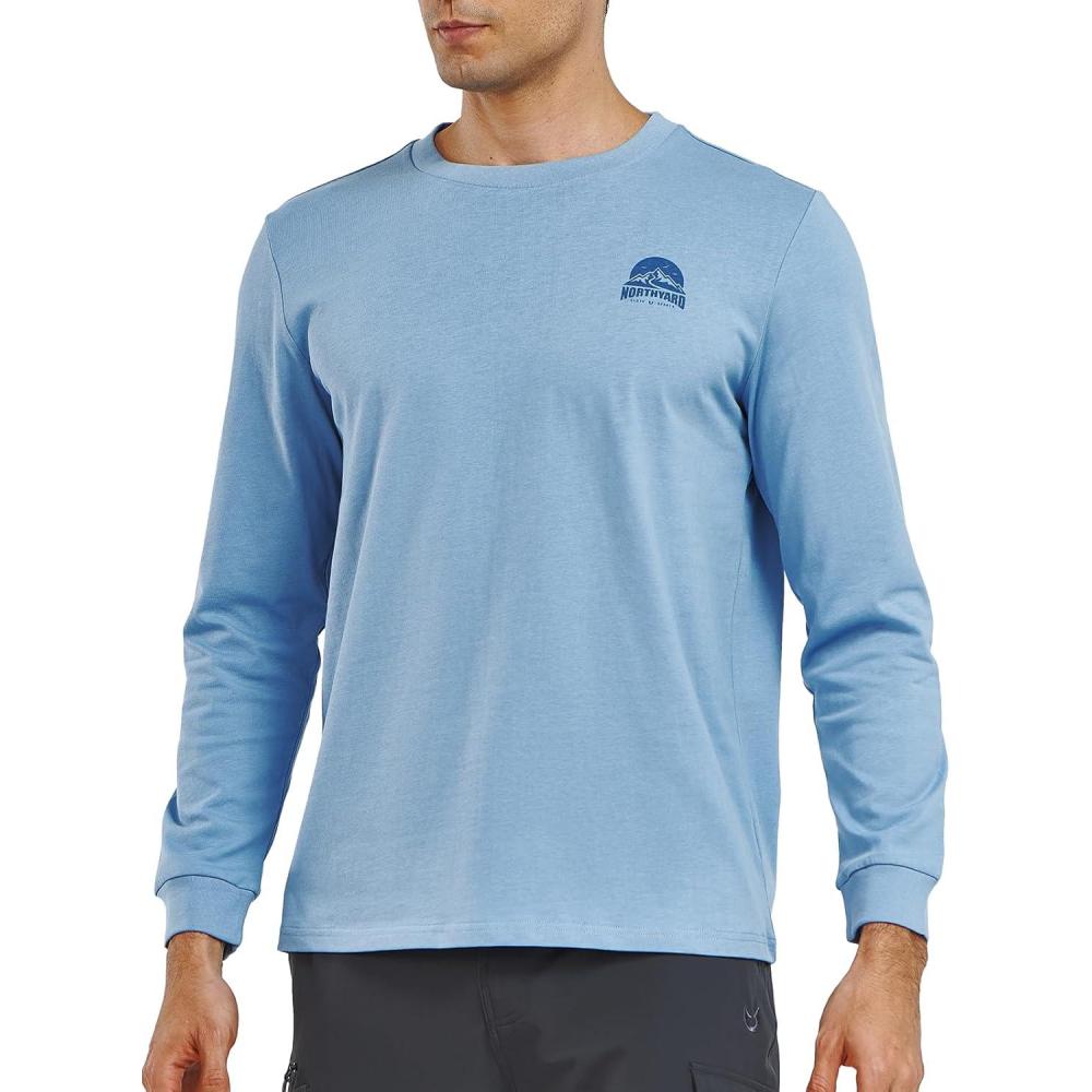 imageNORTHYARD Mens Cotton Long Sleeve TShirts Graphic Casual Stylish Crew Neck Tee Shirts for Men OutdoorsBluestone