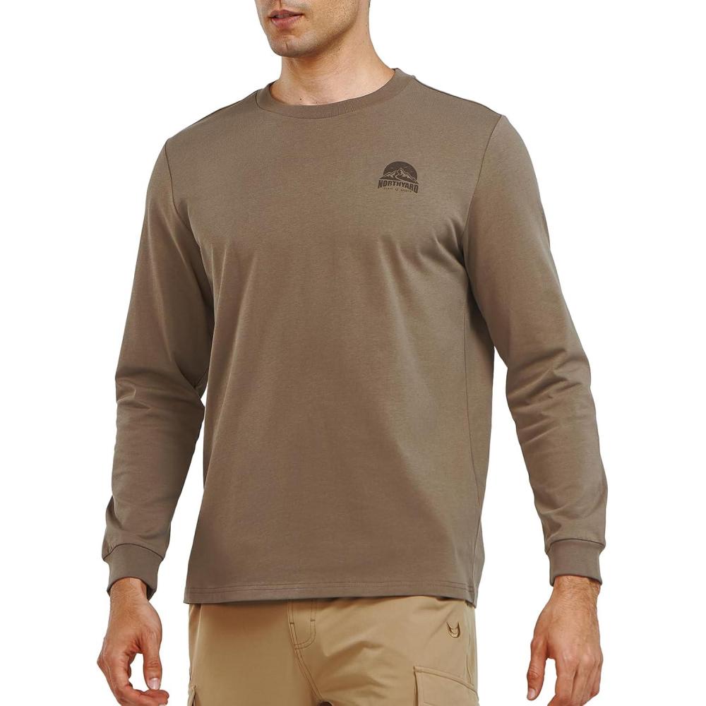imageNORTHYARD Mens Cotton Long Sleeve TShirts Graphic Casual Stylish Crew Neck Tee Shirts for Men OutdoorsBrown
