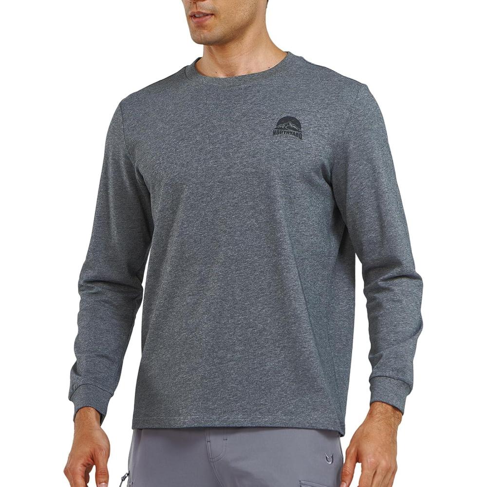 imageNORTHYARD Mens Cotton Long Sleeve TShirts Graphic Casual Stylish Crew Neck Tee Shirts for Men OutdoorsSmokeheather