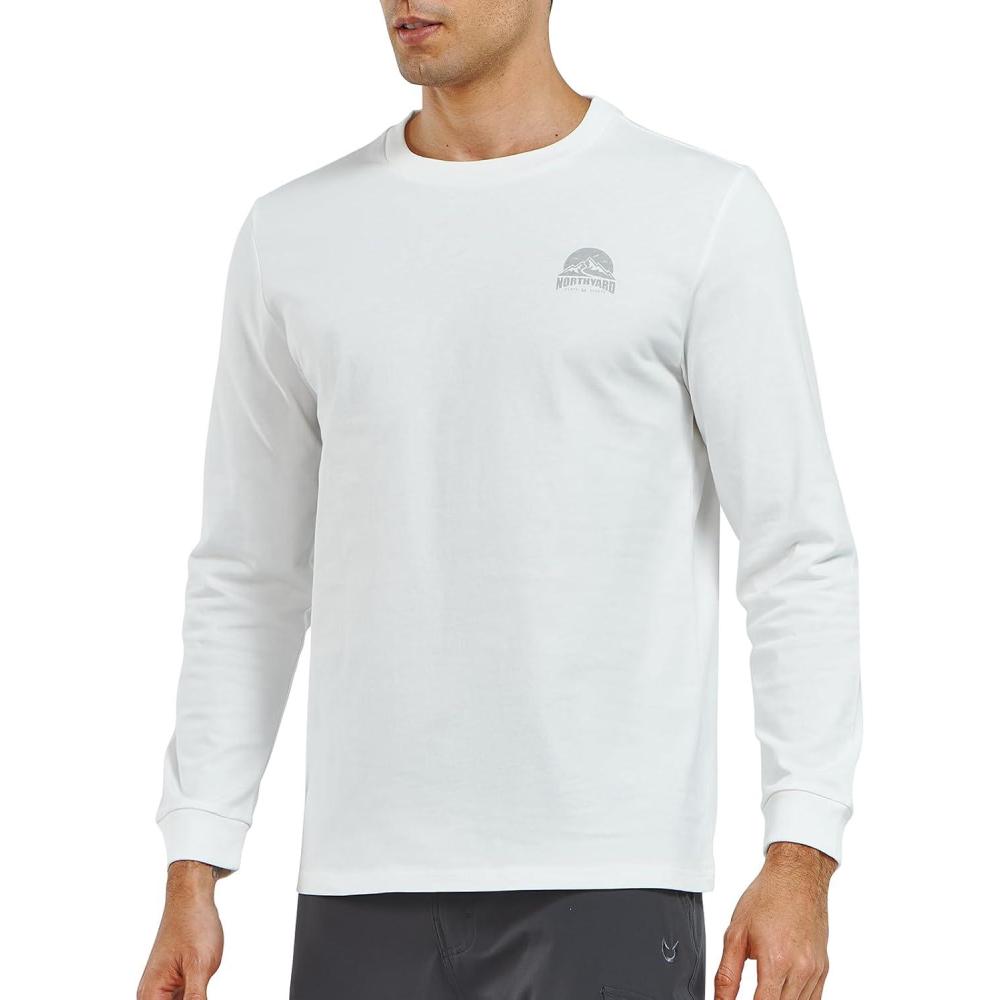 imageNORTHYARD Mens Cotton Long Sleeve TShirts Graphic Casual Stylish Crew Neck Tee Shirts for Men OutdoorsWhite