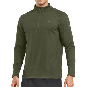 imageNORTHYARD Mens Quarter Zip Pullover Fleece Lined Long Sleeve Running Shirts Golf Sweatshirts Outdoor Thermal Layer HikingArmy Green