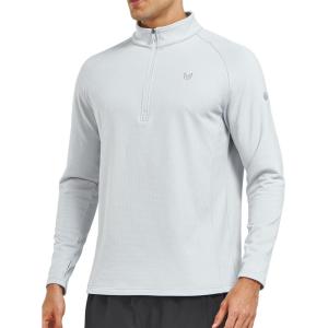 imageNORTHYARD Mens Quarter Zip Pullover Fleece Lined Long Sleeve Running Shirts Golf Sweatshirts Outdoor Thermal Layer HikingLight Grey