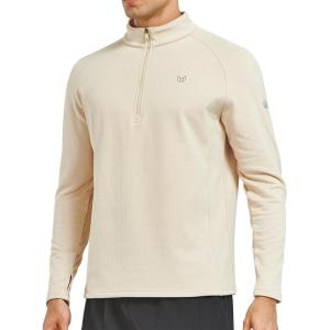 imageNORTHYARD Mens Quarter Zip Pullover Fleece Lined Long Sleeve Running Shirts Golf Sweatshirts Outdoor Thermal Layer HikingLight Khaki