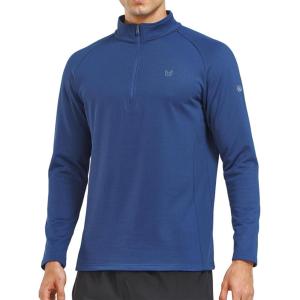 imageNORTHYARD Mens Quarter Zip Pullover Fleece Lined Long Sleeve Running Shirts Golf Sweatshirts Outdoor Thermal Layer HikingSea Blue