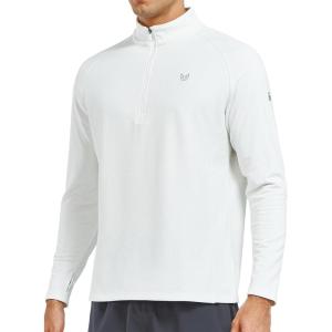 imageNORTHYARD Mens Quarter Zip Pullover Fleece Lined Long Sleeve Running Shirts Golf Sweatshirts Outdoor Thermal Layer HikingWhite