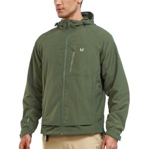 imageNORTHYARD Mens Windbreaker Jacket Lightweight Hooded Windproof Jackets with Zipper Pockets Hiking Outdoor Water ResistantArmygreen