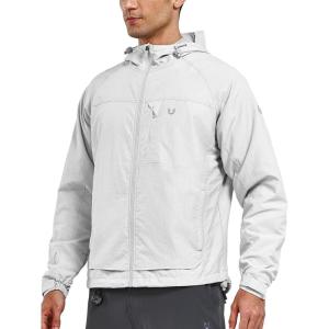 imageNORTHYARD Mens Windbreaker Jacket Lightweight Hooded Windproof Jackets with Zipper Pockets Hiking Outdoor Water ResistantLightgrey