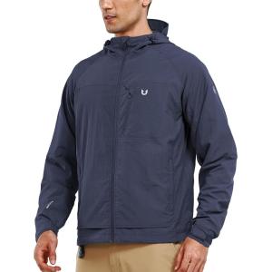 imageNORTHYARD Mens Windbreaker Jacket Lightweight Hooded Windproof Jackets with Zipper Pockets Hiking Outdoor Water ResistantNavy