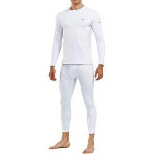 imageNORTHYARD Thermal Underwear for Men Long Johns Fleece Lined Base Layer Set for Winter Top Bottom with PocketsWhite