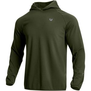 imageNORTHYARD Mens Athletic Hoodie Shirts Lightweight Fleece Pullover Long Sleeve Workout Thermal Hooded Sweatshirts Gym CasualArmygreen