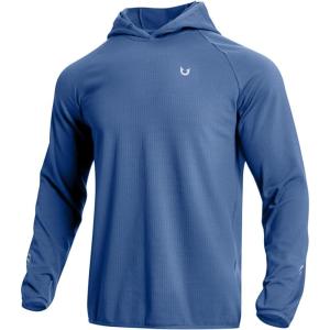 imageNORTHYARD Mens Athletic Hoodie Shirts Lightweight Fleece Pullover Long Sleeve Workout Thermal Hooded Sweatshirts Gym CasualDustyblue