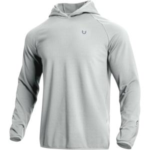 imageNORTHYARD Mens Athletic Hoodie Shirts Lightweight Fleece Pullover Long Sleeve Workout Thermal Hooded Sweatshirts Gym CasualLightgrey