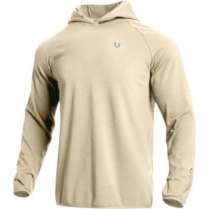 imageNORTHYARD Mens Athletic Hoodie Shirts Lightweight Fleece Pullover Long Sleeve Workout Thermal Hooded Sweatshirts Gym CasualLightkhaki