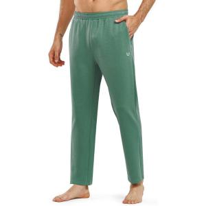 imageNORTHYARD Mens Yoga Casual Sweatpants Cotton Athletic Lounge Pants Open Bottom Loose Exercise Straight Leg Pant with PocketsGreen2