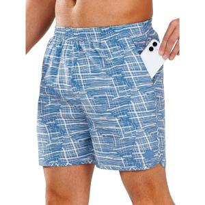 imageNORTHYARD Mens Swim Trunks 5quot Beach Swim Shorts Quick Dry Bathing Suit with Mesh Liner PackableBlue White Lines