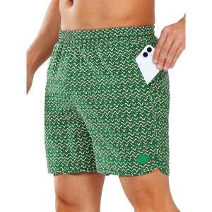 imageNORTHYARD Mens Swim Trunks 5quot Beach Swim Shorts Quick Dry Bathing Suit with Mesh Liner PackableGreen Wave Stripe