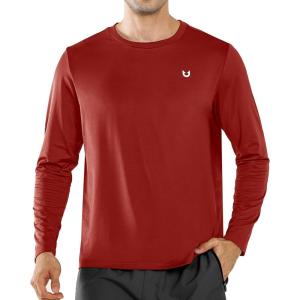 imageNORTHYARD Mens Running Athletic Shirts Long Sleeve Quick Dry Workout Gym Shirt Lightweight UPF 50 Fishing Hiking Rash GuardRedochre