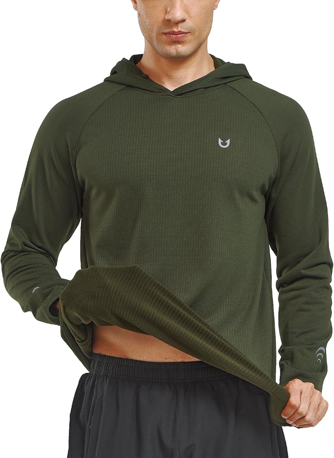 imageNORTHYARD Mens Athletic Hoodie Shirts Lightweight Fleece Workout Hooded Sweatshirts Long Sleeve Thermal Running Gym PulloverArmygreen