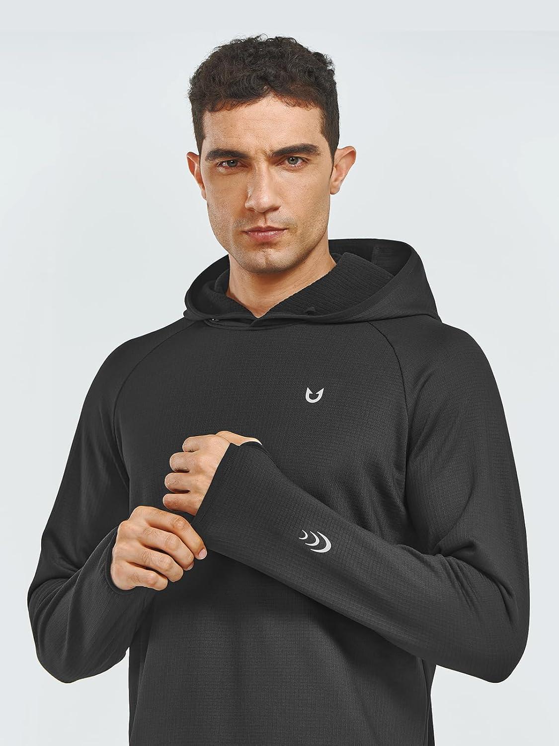 imageNORTHYARD Mens Athletic Hoodie Shirts Lightweight Fleece Workout Hooded Sweatshirts Long Sleeve Thermal Running Gym PulloverBlack