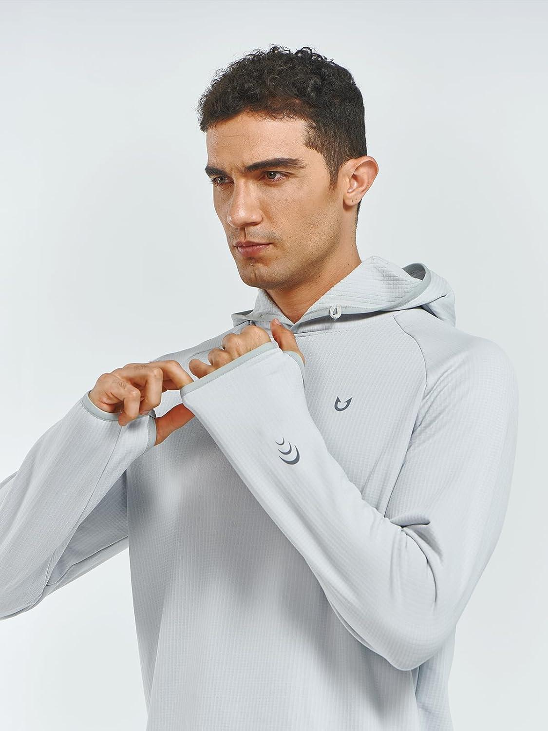 imageNORTHYARD Mens Athletic Hoodie Shirts Lightweight Fleece Workout Hooded Sweatshirts Long Sleeve Thermal Running Gym PulloverLightgrey