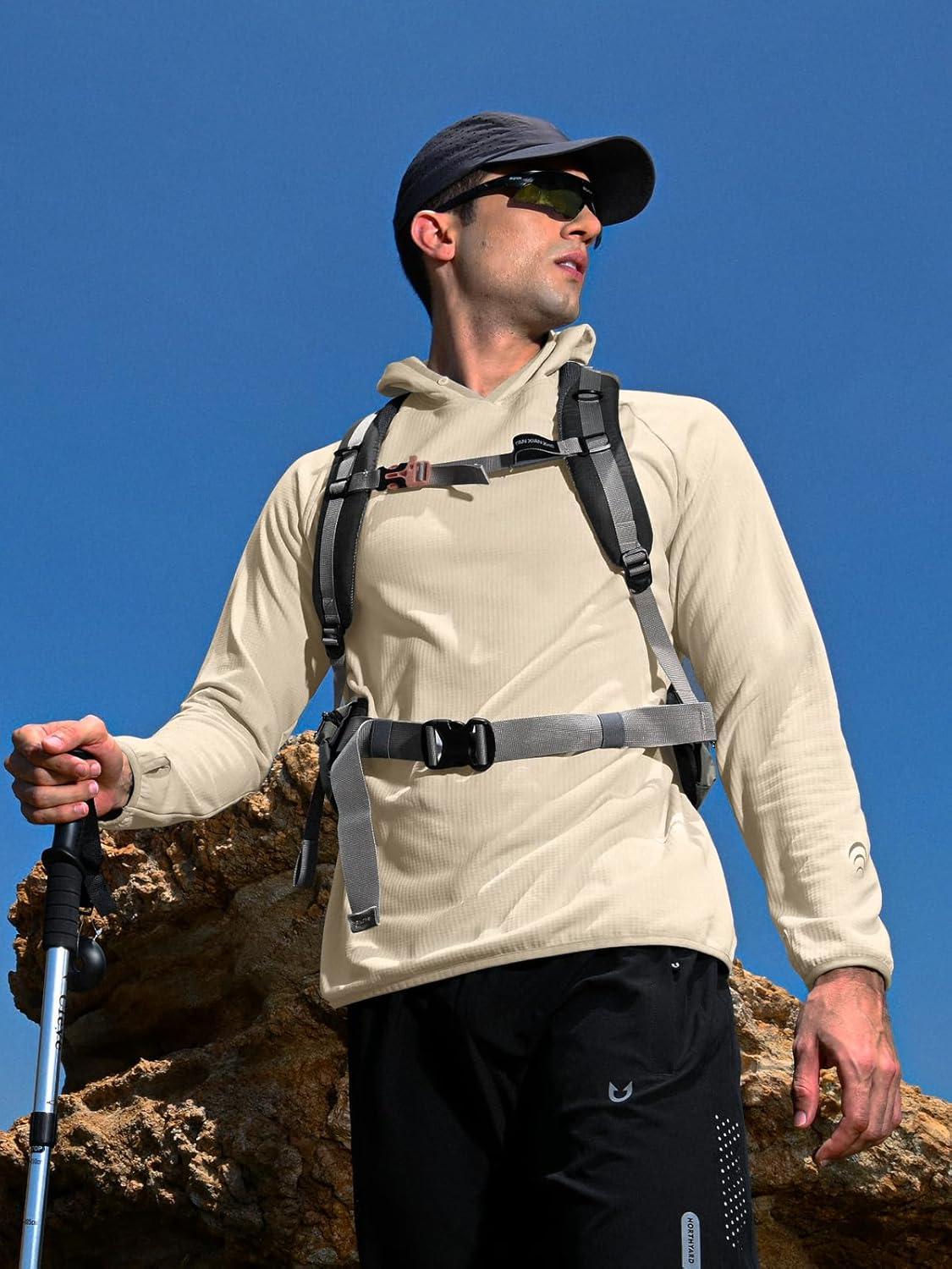 imageNORTHYARD Mens Athletic Hoodie Shirts Lightweight Fleece Workout Hooded Sweatshirts Long Sleeve Thermal Running Gym PulloverLightkhaki