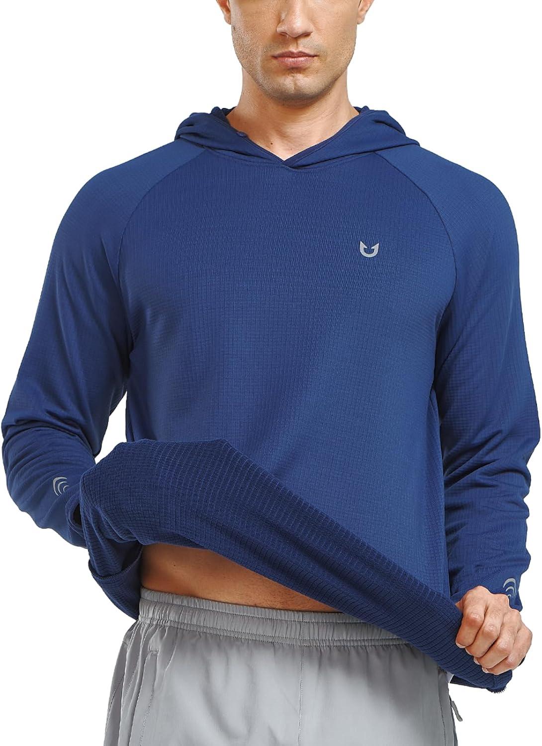 imageNORTHYARD Mens Athletic Hoodie Shirts Lightweight Fleece Workout Hooded Sweatshirts Long Sleeve Thermal Running Gym PulloverSeablue