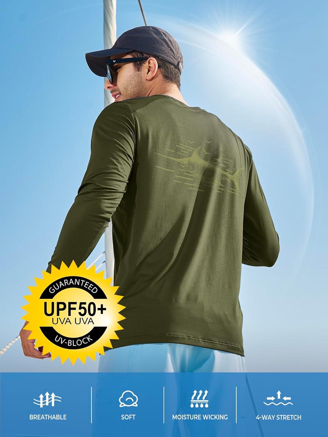 imageNORTHYARD Mens Sun Protection Shirts Long Sleeve Swim Beach Rash Guard SPF UV UPF 50 Fishing TShirt Quick Dry LightweightArmygreen