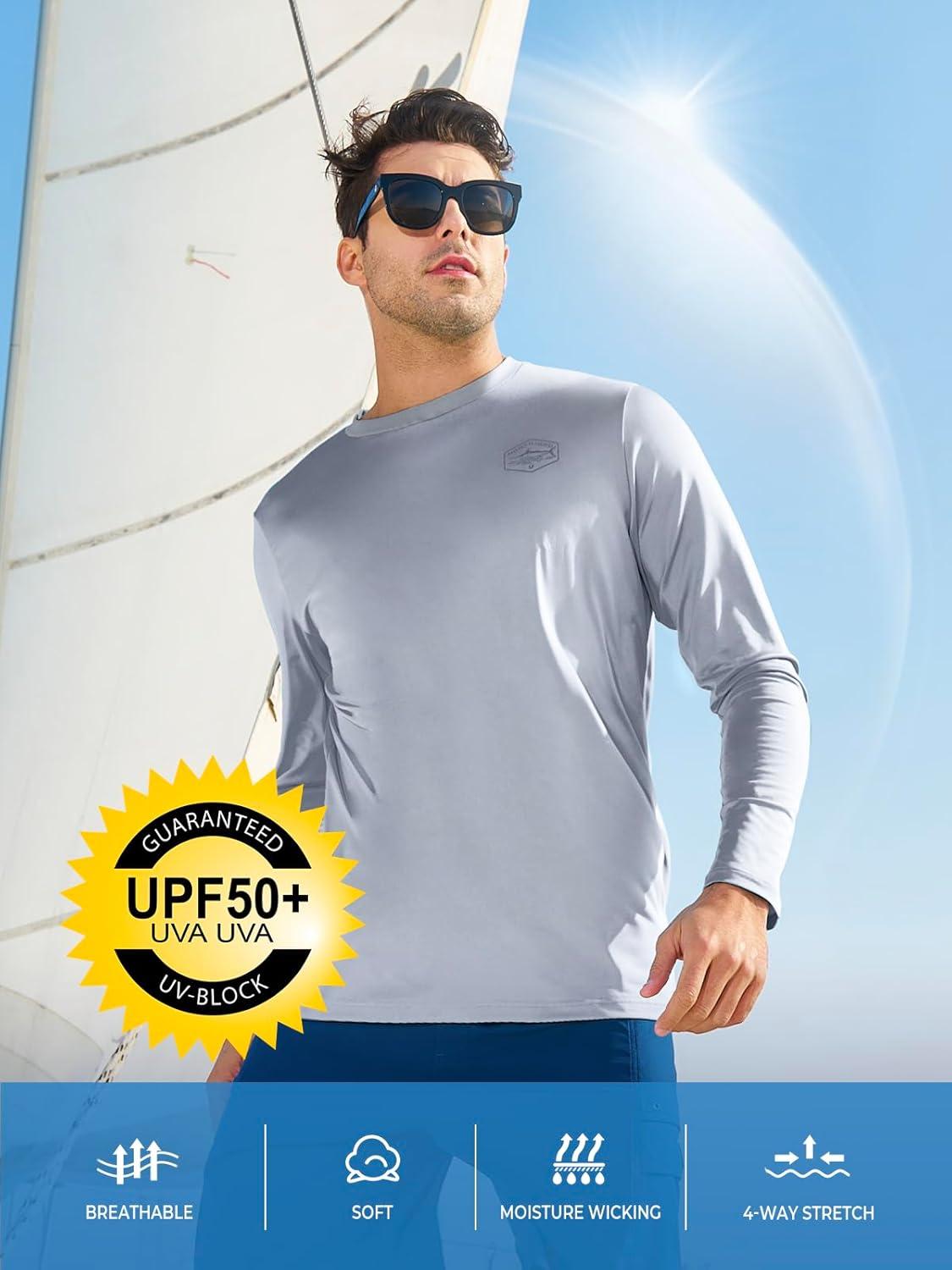 imageNORTHYARD Mens Sun Protection Shirts Long Sleeve Swim Beach Rash Guard SPF UV UPF 50 Fishing TShirt Quick Dry LightweightLightgrey