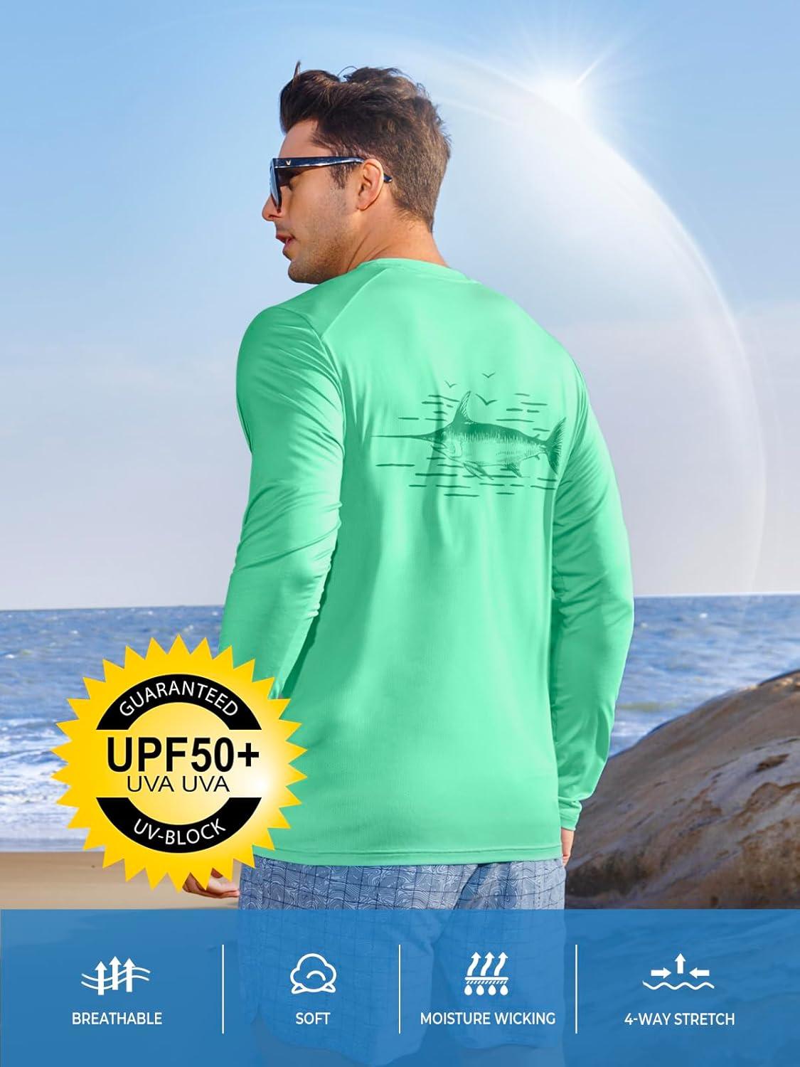 imageNORTHYARD Mens Sun Protection Shirts Long Sleeve Swim Beach Rash Guard SPF UV UPF 50 Fishing TShirt Quick Dry LightweightMintgreen