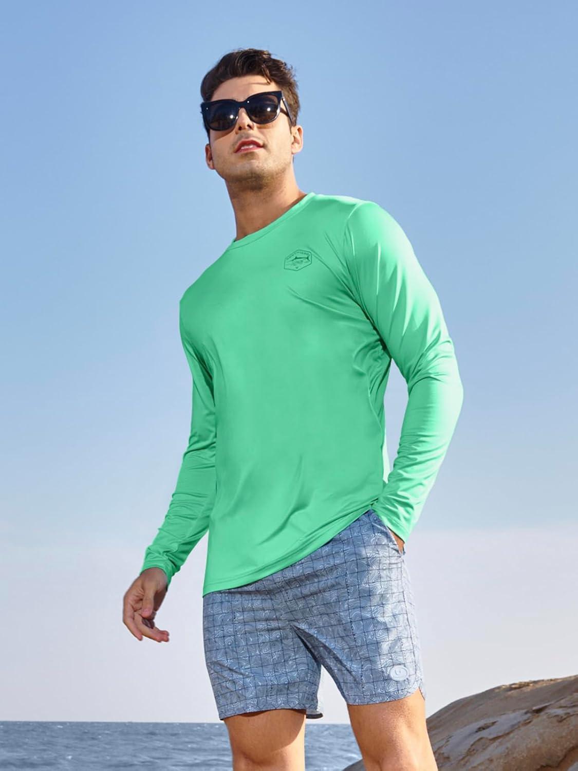 imageNORTHYARD Mens Sun Protection Shirts Long Sleeve Swim Beach Rash Guard SPF UV UPF 50 Fishing TShirt Quick Dry LightweightMintgreen