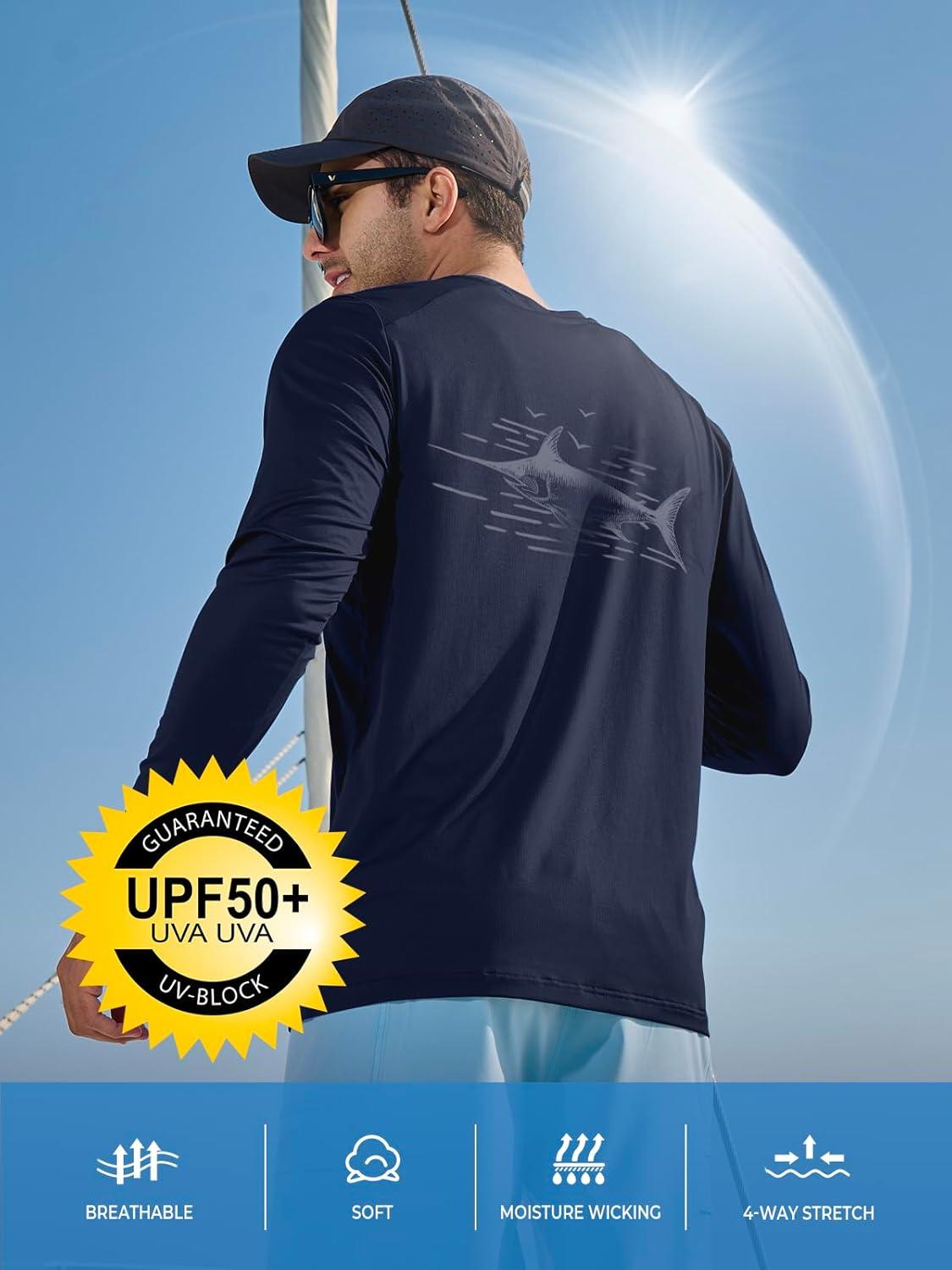 imageNORTHYARD Mens Sun Protection Shirts Long Sleeve Swim Beach Rash Guard SPF UV UPF 50 Fishing TShirt Quick Dry LightweightNavy