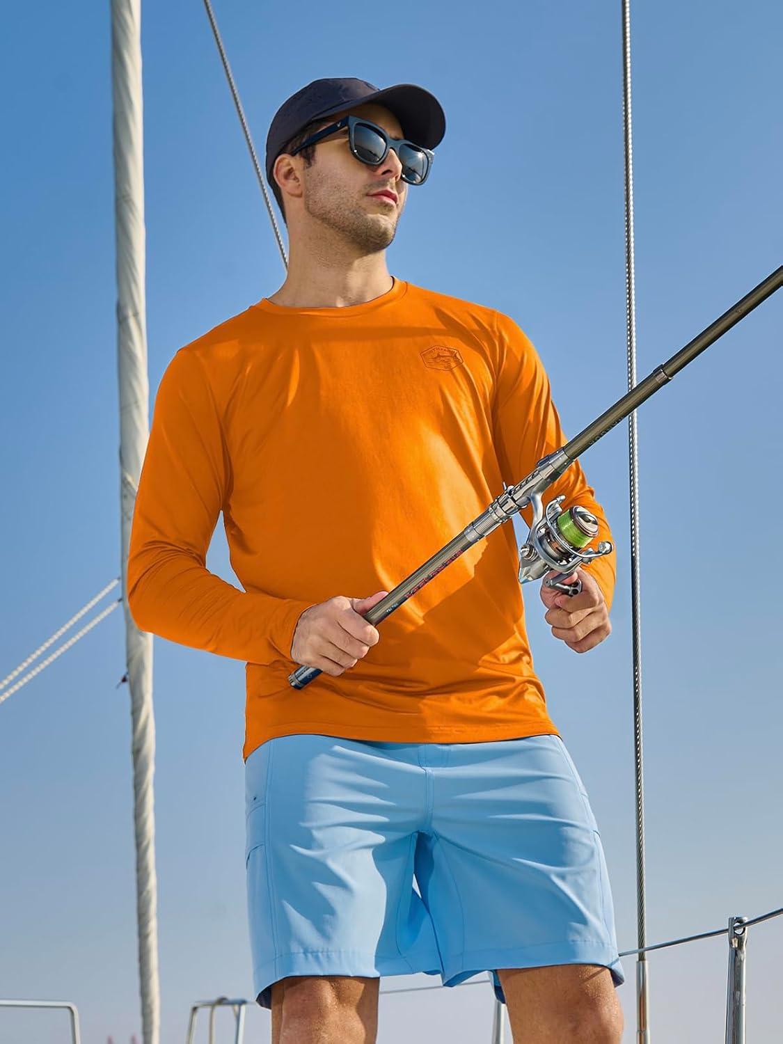 imageNORTHYARD Mens Sun Protection Shirts Long Sleeve Swim Beach Rash Guard SPF UV UPF 50 Fishing TShirt Quick Dry LightweightOrange