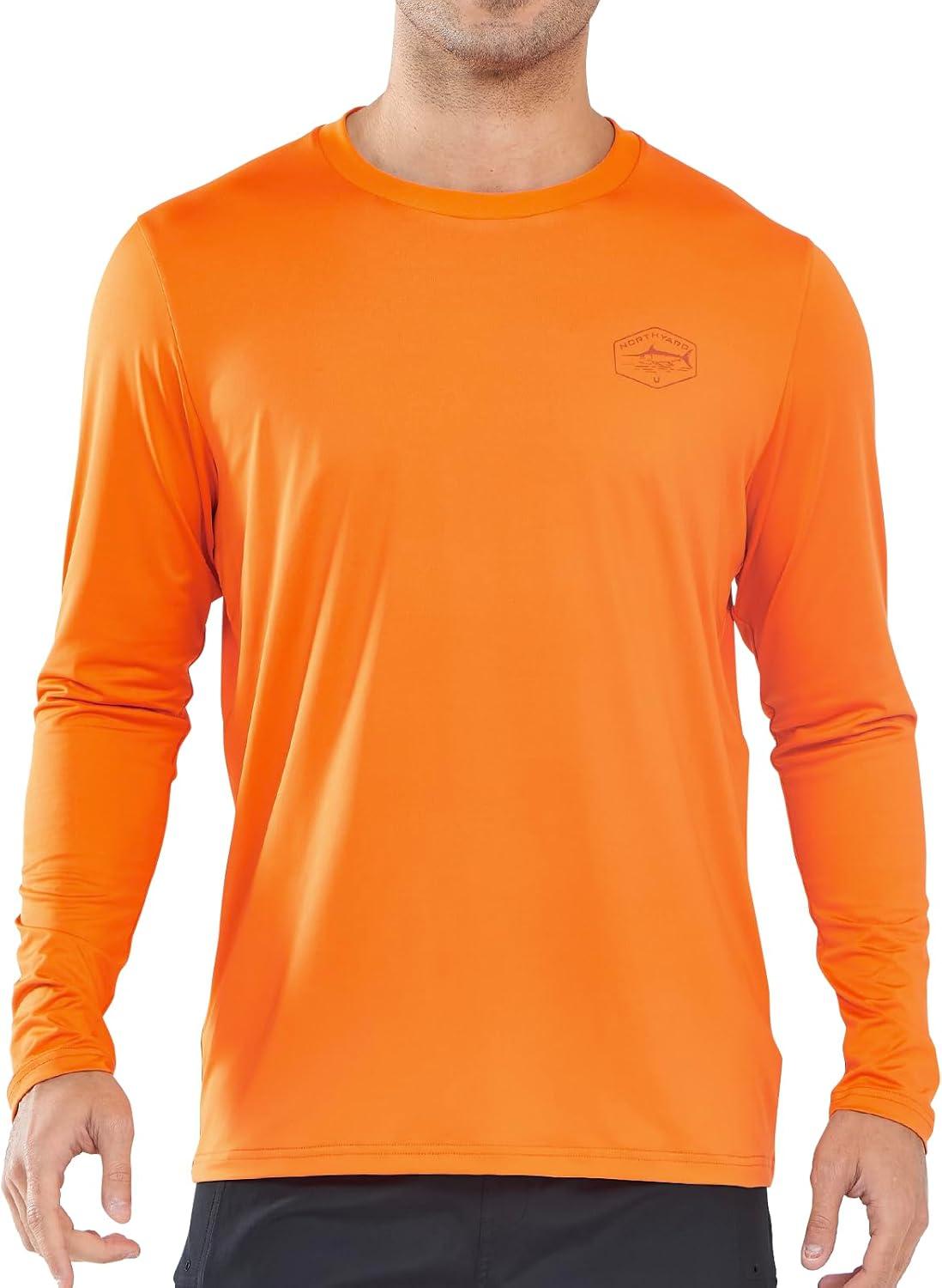 imageNORTHYARD Mens Sun Protection Shirts Long Sleeve Swim Beach Rash Guard SPF UV UPF 50 Fishing TShirt Quick Dry LightweightOrange
