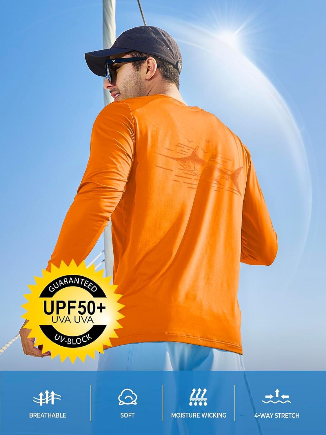 imageNORTHYARD Mens Sun Protection Shirts Long Sleeve Swim Beach Rash Guard SPF UV UPF 50 Fishing TShirt Quick Dry LightweightOrange