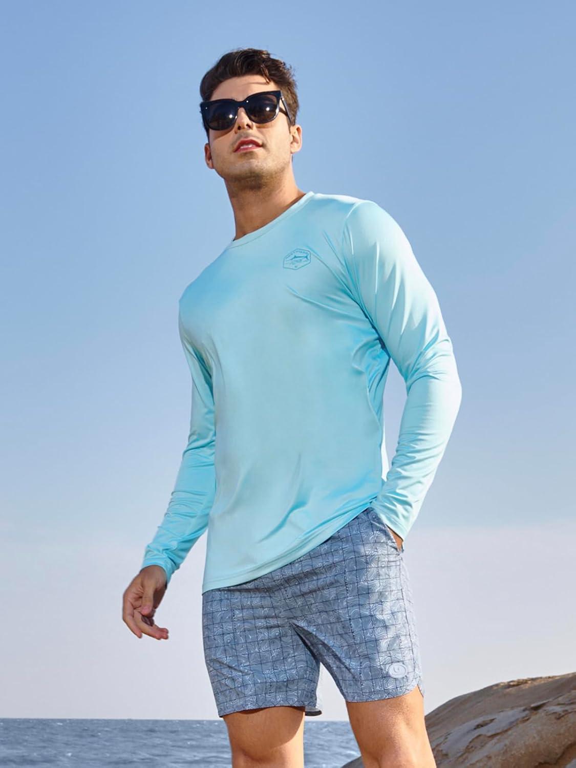 imageNORTHYARD Mens Sun Protection Shirts Long Sleeve Swim Beach Rash Guard SPF UV UPF 50 Fishing TShirt Quick Dry LightweightSkyblue