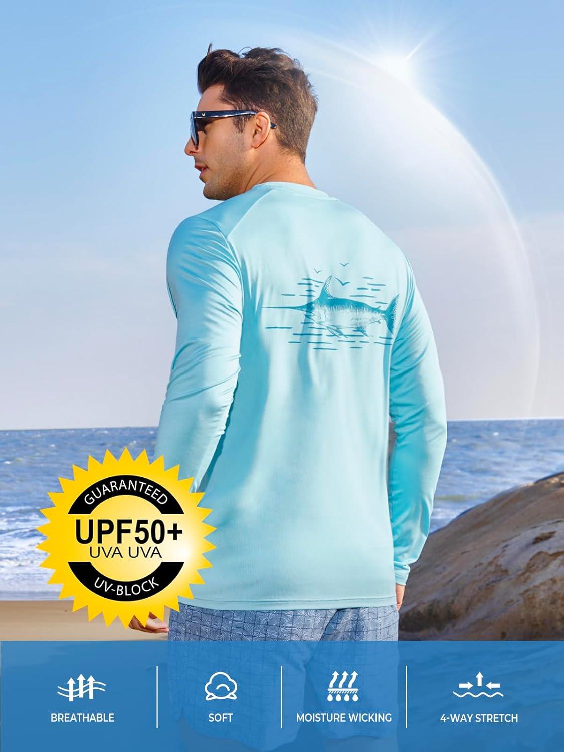 imageNORTHYARD Mens Sun Protection Shirts Long Sleeve Swim Beach Rash Guard SPF UV UPF 50 Fishing TShirt Quick Dry LightweightSkyblue