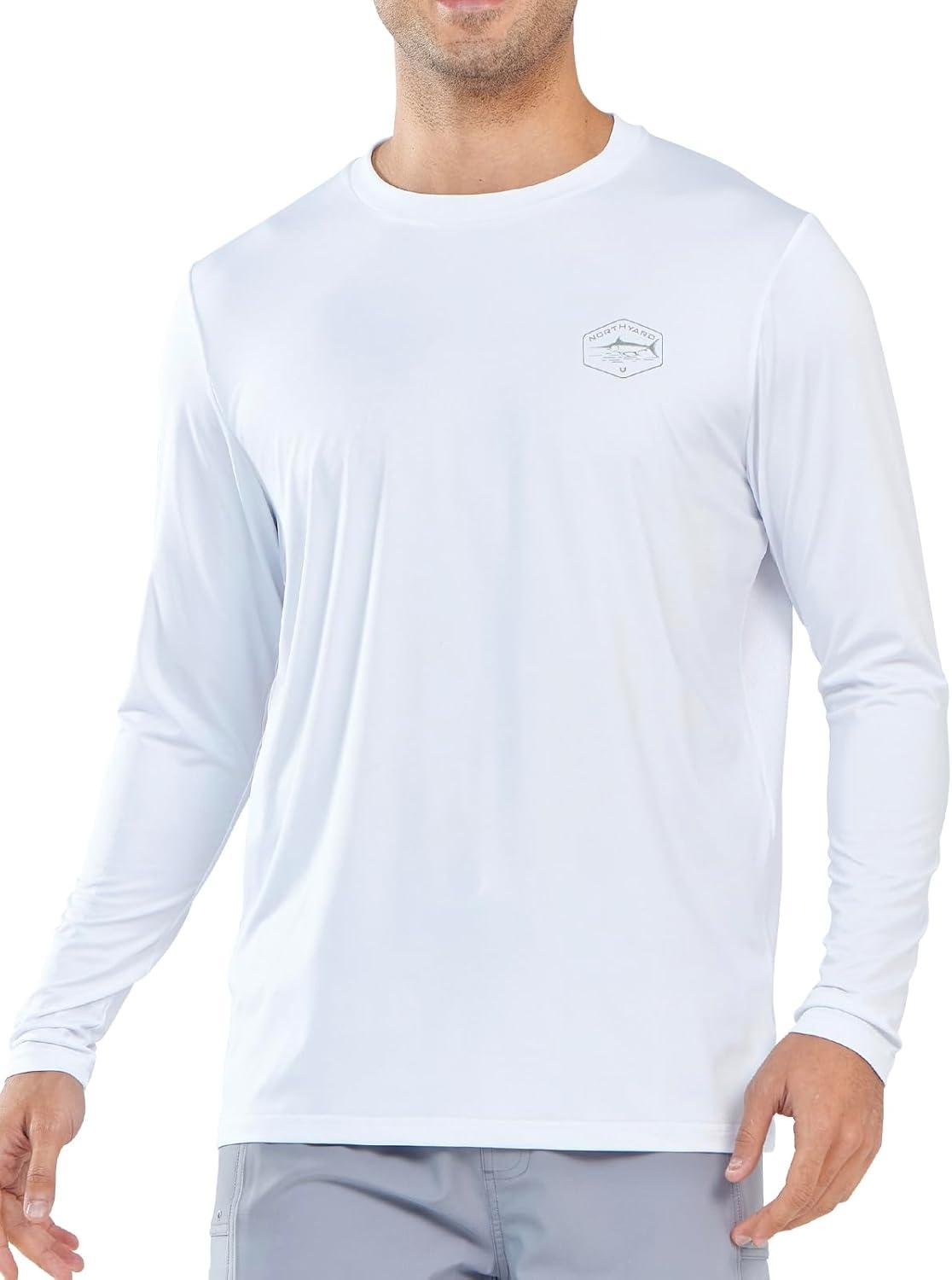 imageNORTHYARD Mens Sun Protection Shirts Long Sleeve Swim Beach Rash Guard SPF UV UPF 50 Fishing TShirt Quick Dry LightweightWhite