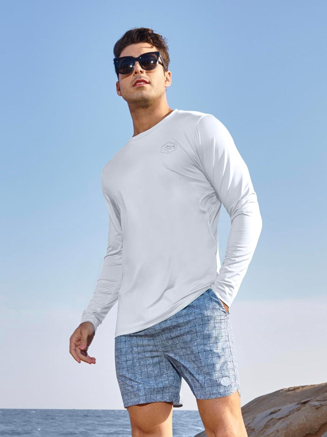 imageNORTHYARD Mens Sun Protection Shirts Long Sleeve Swim Beach Rash Guard SPF UV UPF 50 Fishing TShirt Quick Dry LightweightWhite