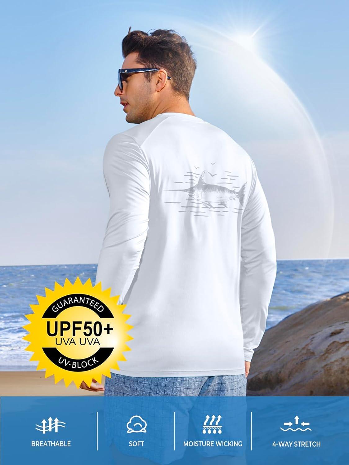 imageNORTHYARD Mens Sun Protection Shirts Long Sleeve Swim Beach Rash Guard SPF UV UPF 50 Fishing TShirt Quick Dry LightweightWhite
