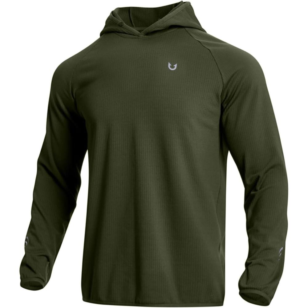 imageNORTHYARD Mens Athletic Hoodie Shirts Lightweight Fleece Workout Hooded Sweatshirts Long Sleeve Thermal Running Gym PulloverArmygreen