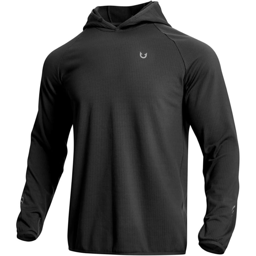 imageNORTHYARD Mens Athletic Hoodie Shirts Lightweight Fleece Workout Hooded Sweatshirts Long Sleeve Thermal Running Gym PulloverBlack
