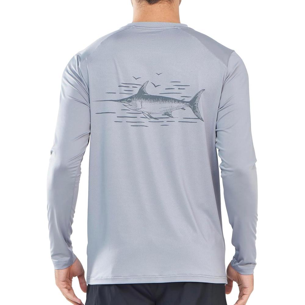 imageNORTHYARD Mens Sun Protection Shirts Long Sleeve Swim Beach Rash Guard SPF UV UPF 50 Fishing TShirt Quick Dry LightweightLightgrey