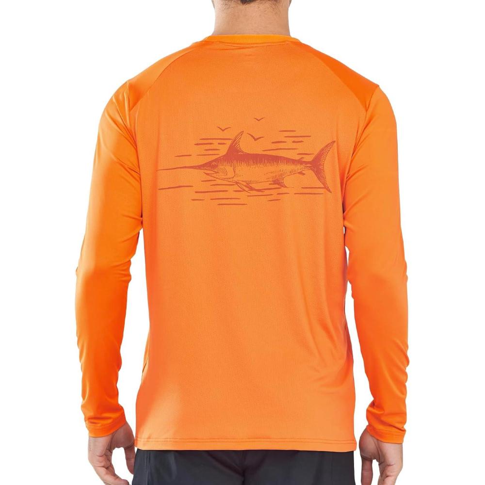 imageNORTHYARD Mens Sun Protection Shirts Long Sleeve Swim Beach Rash Guard SPF UV UPF 50 Fishing TShirt Quick Dry LightweightOrange