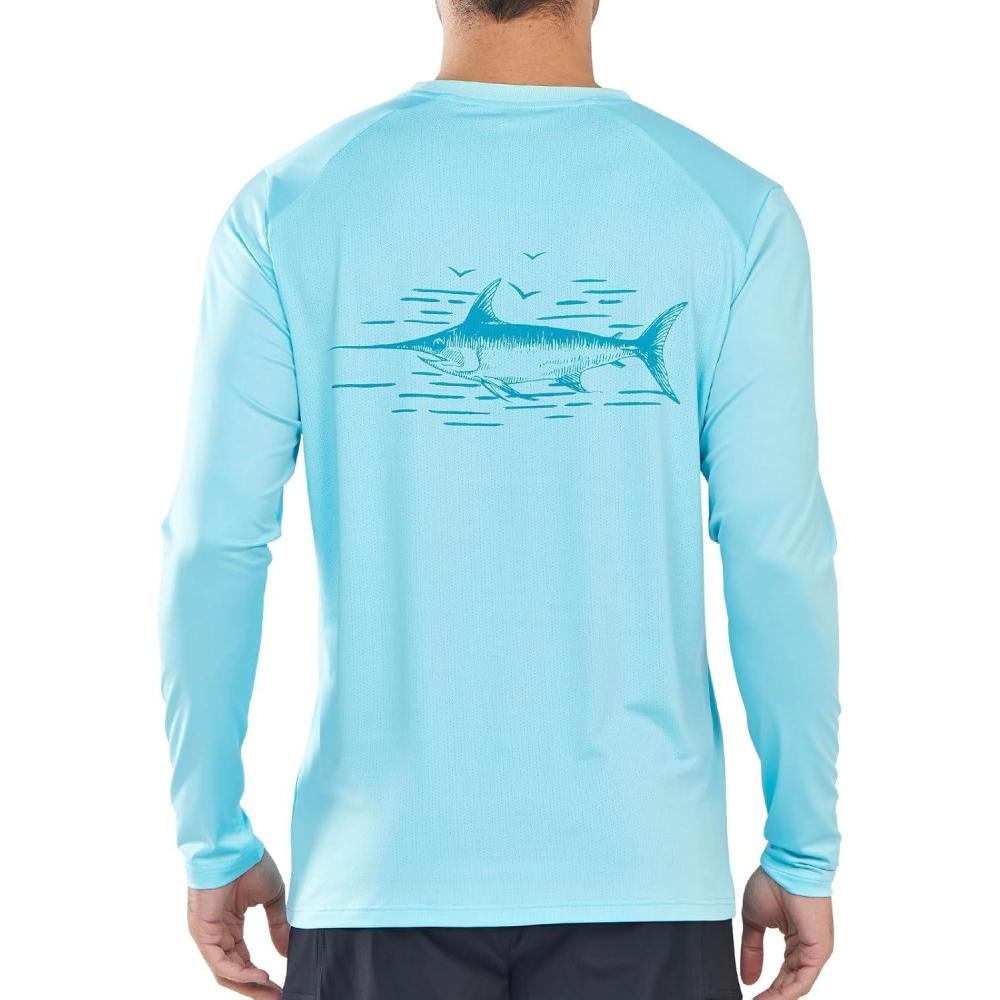 imageNORTHYARD Mens Sun Protection Shirts Long Sleeve Swim Beach Rash Guard SPF UV UPF 50 Fishing TShirt Quick Dry LightweightSkyblue