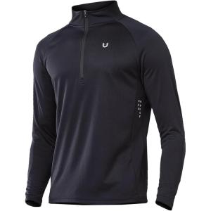 imageNORTHYARD Quarter Zip Pullover Men Running Shirt Long Sleeve Moisture Wicking Quick Dry Athletic Workout ShirtsBlack