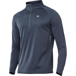 imageNORTHYARD Quarter Zip Pullover Men Running Shirt Long Sleeve Moisture Wicking Quick Dry Athletic Workout ShirtsCoolgrey