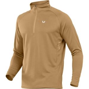 imageNORTHYARD Quarter Zip Pullover Men Running Shirt Long Sleeve Moisture Wicking Quick Dry Athletic Workout ShirtsKhaki