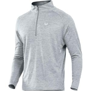 imageNORTHYARD Quarter Zip Pullover Men Running Shirt Long Sleeve Moisture Wicking Quick Dry Athletic Workout ShirtsLightheather