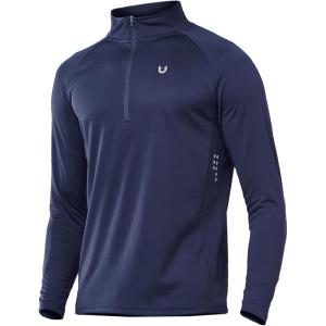 imageNORTHYARD Quarter Zip Pullover Men Running Shirt Long Sleeve Moisture Wicking Quick Dry Athletic Workout ShirtsNavy