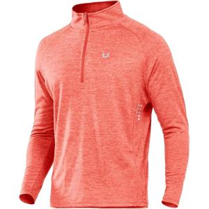 imageNORTHYARD Quarter Zip Pullover Men Running Shirt Long Sleeve Moisture Wicking Quick Dry Athletic Workout ShirtsRedheather